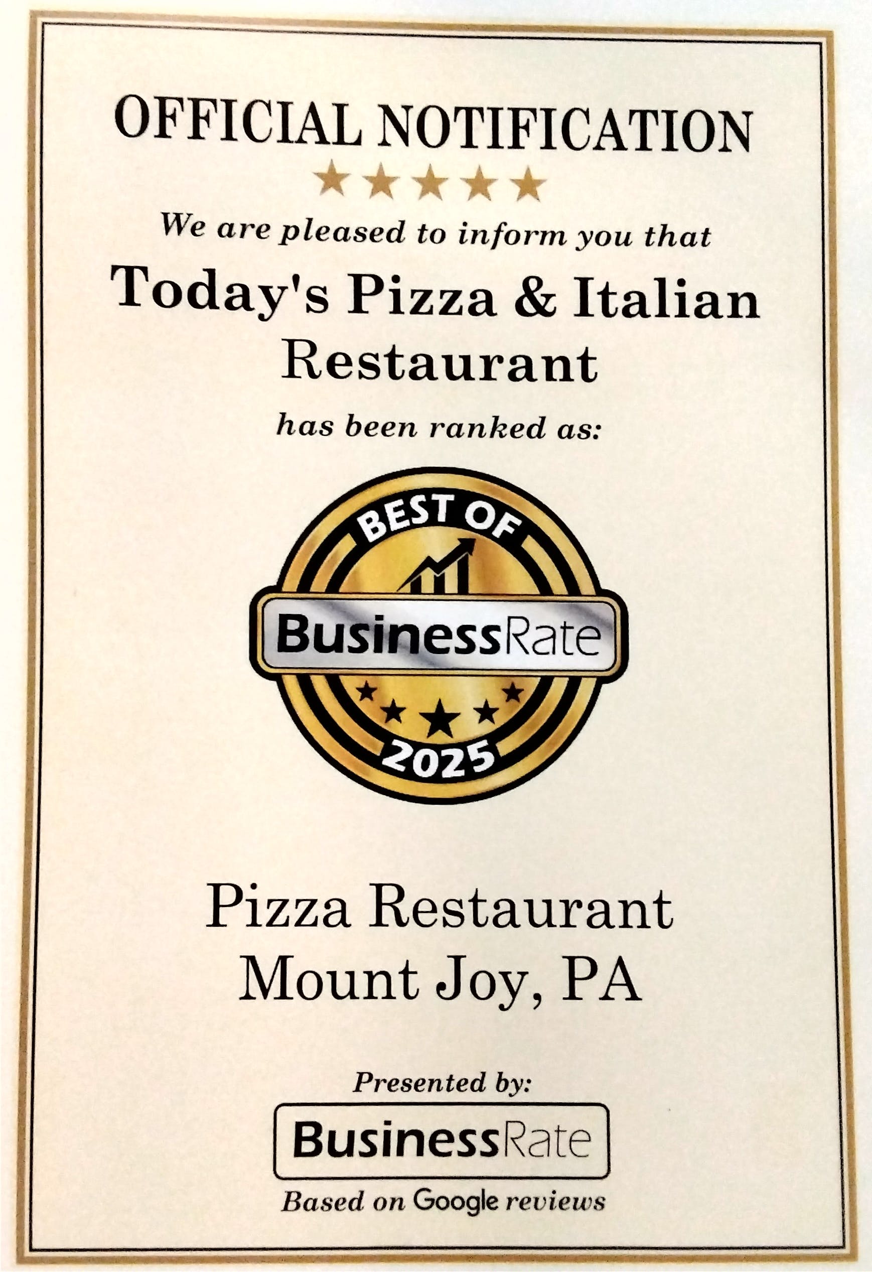 Today's Pizza & Italian Restaurant hero