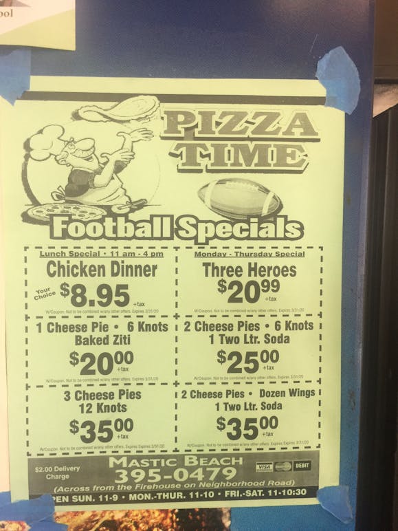 Pizza Time Mastic Beach Menu & Hours Order Delivery (5 off)